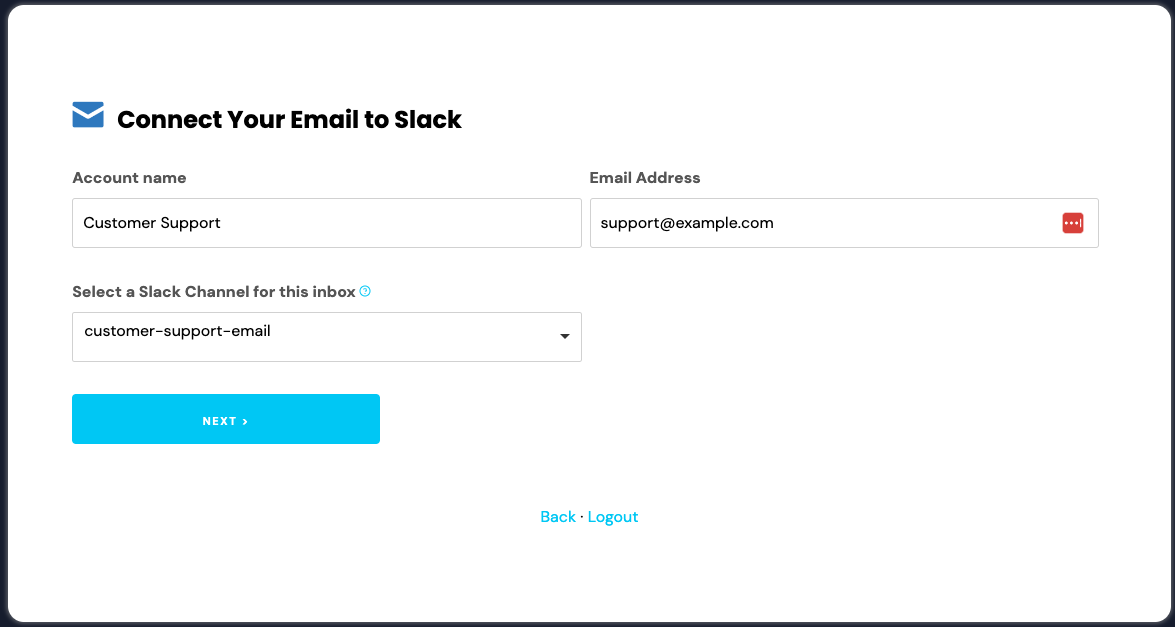 IMAP setup page