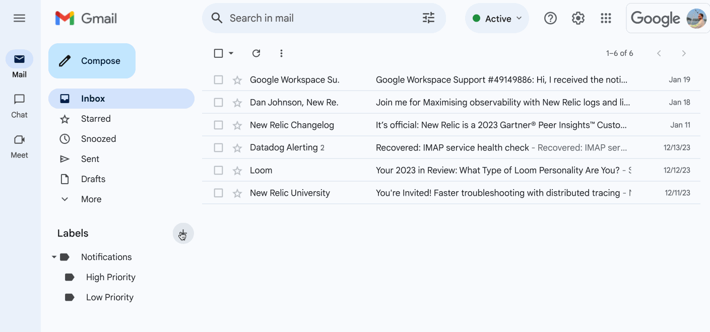 Create a gmail label